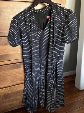 Betsey Johnson Navy Midi Dress with Cream Polka Dots